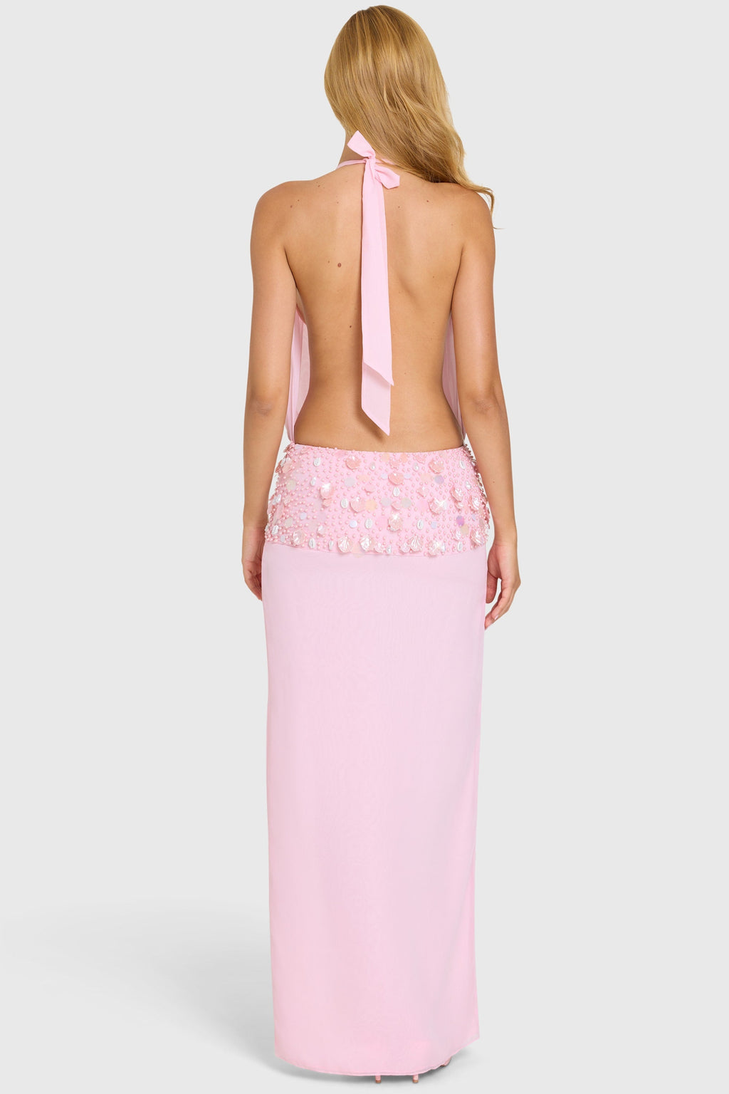Chic Embellished Waist Maxi Dress in Bubblegum Pink