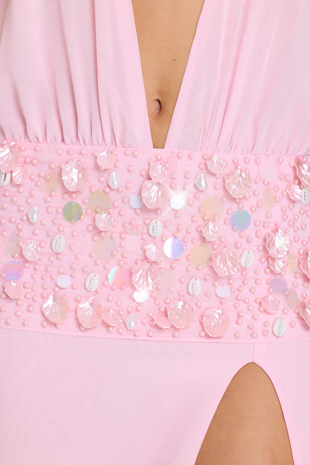 Chic Embellished Waist Maxi Dress in Bubblegum Pink