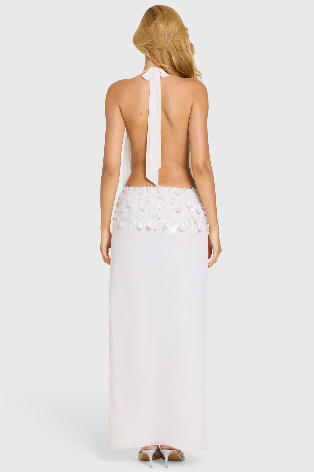 Chic Embellished Waist Maxi Dress in Ivory