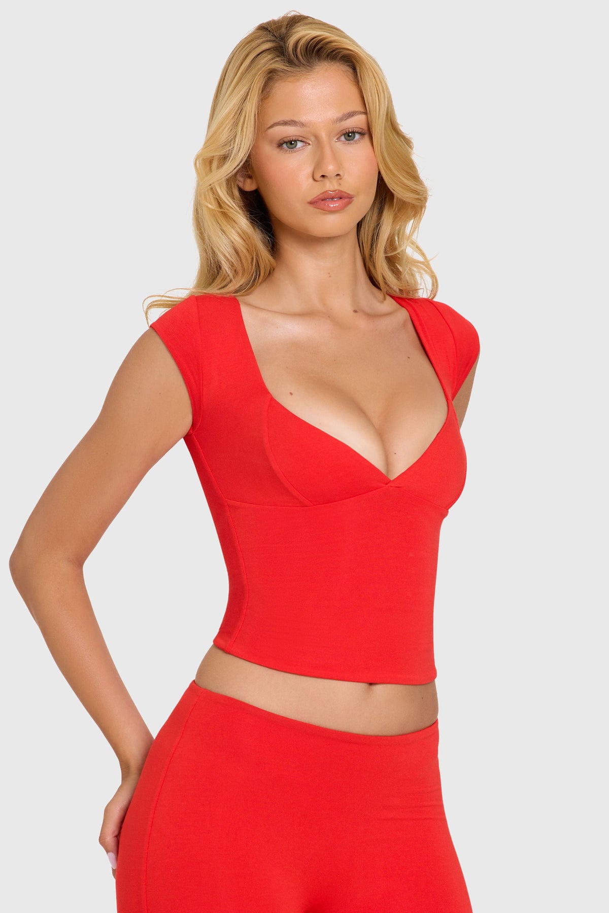 Chic Modal Cap-Sleeve Top in Cherry