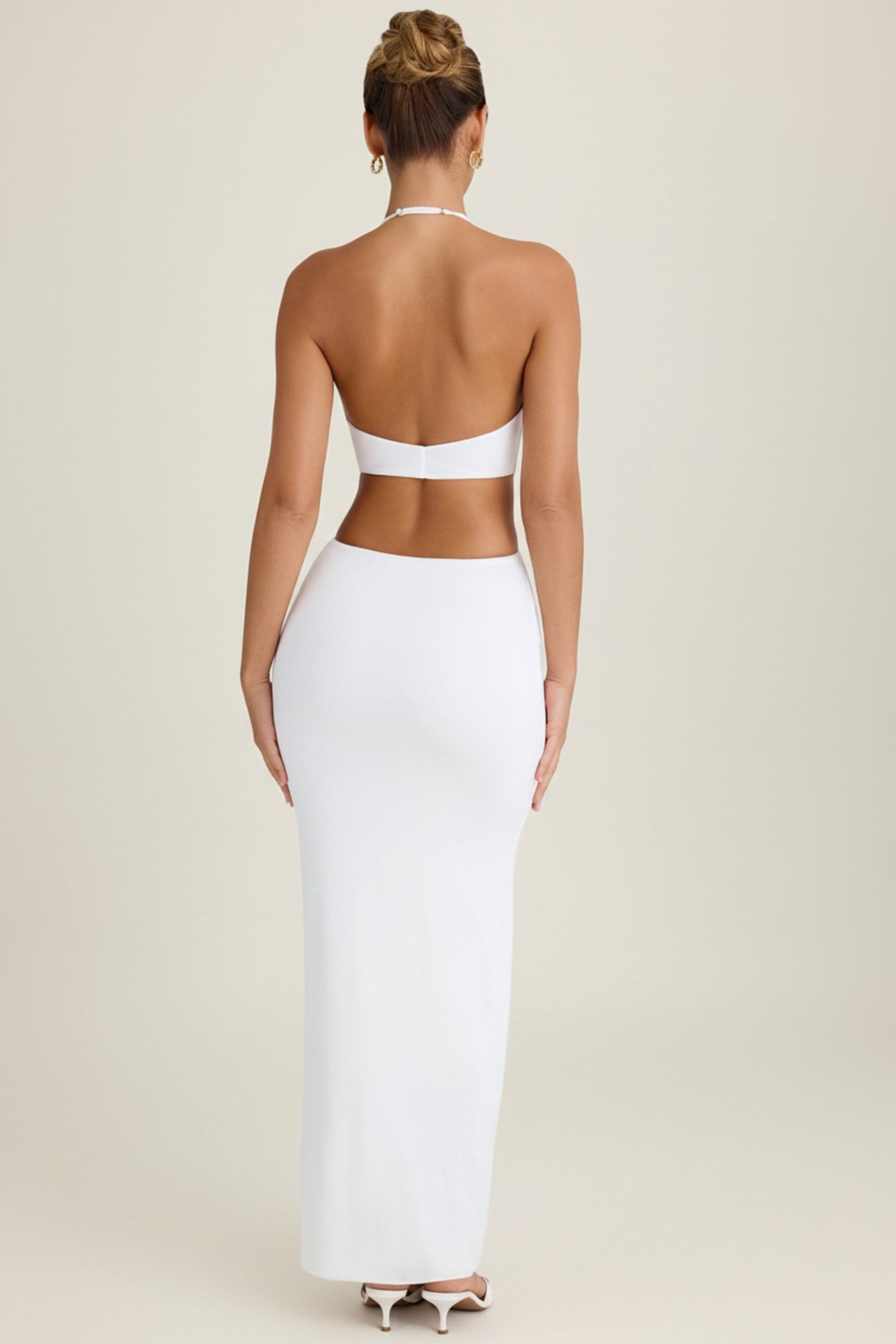 Chic Cut-Out Halterneck Maxi Dress in White