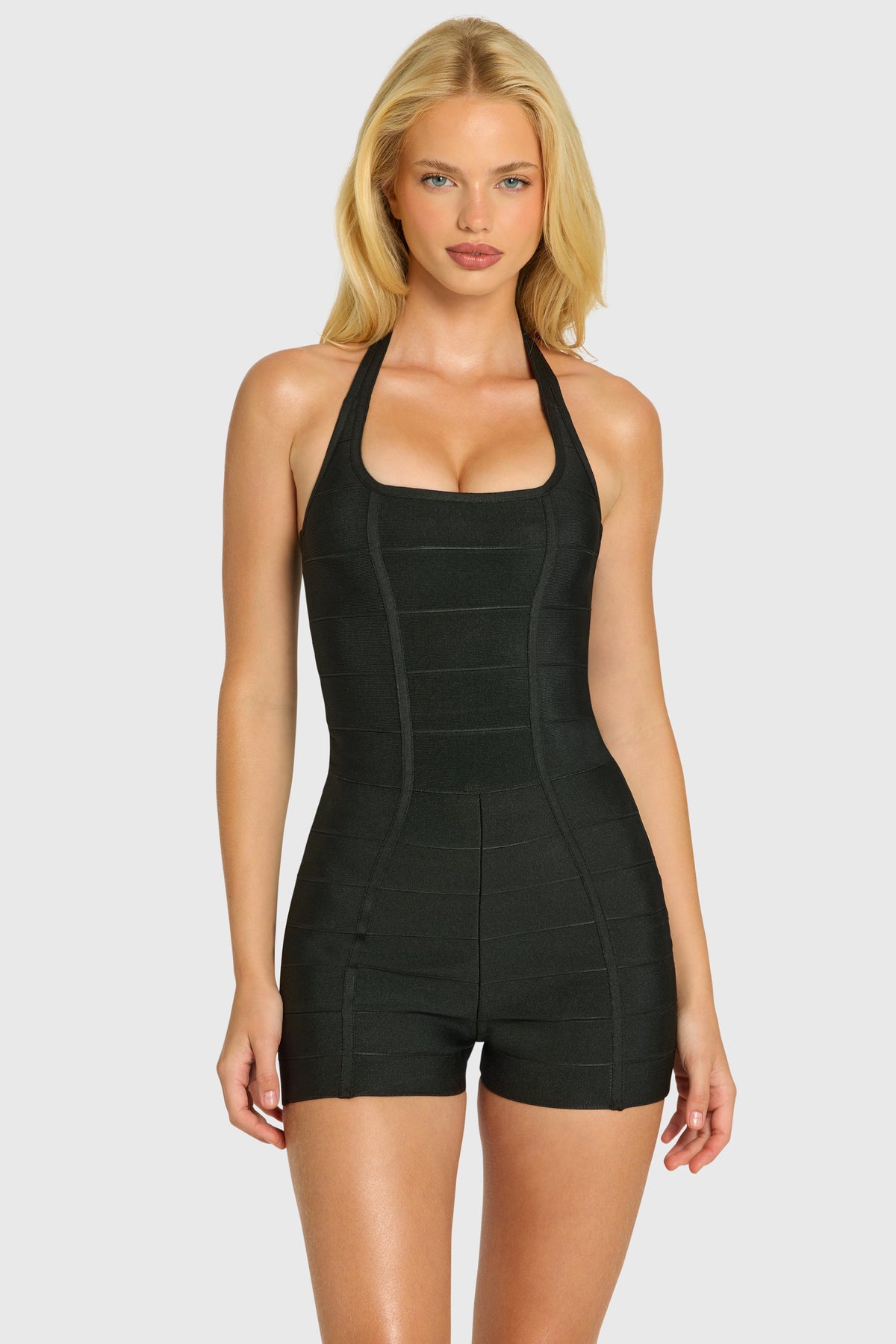 Chic Bandage Halterneck Playsuit in Black