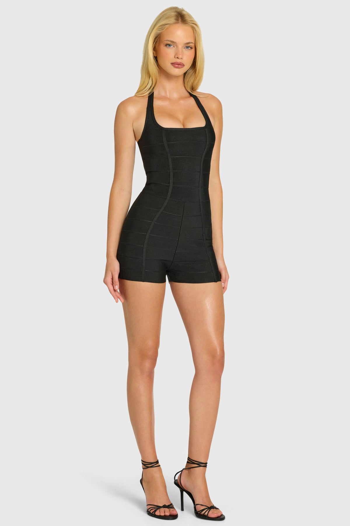 Chic Bandage Halterneck Playsuit in Black