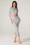 Chic Embellished Long Sleeve Top in Aqua