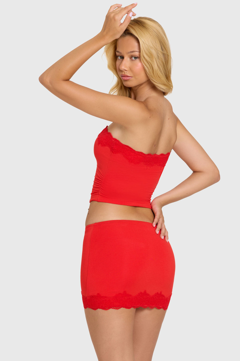 Chic Modal Lace-Trim Bandeau Top in Cherry
