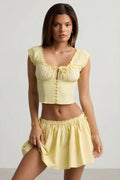 Chic Ruched Cotton-Poplin Corset Top in Lemon Yellow