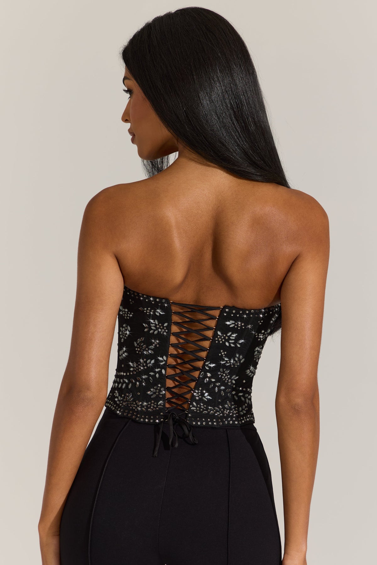Chic Embellished Corset Top in Black