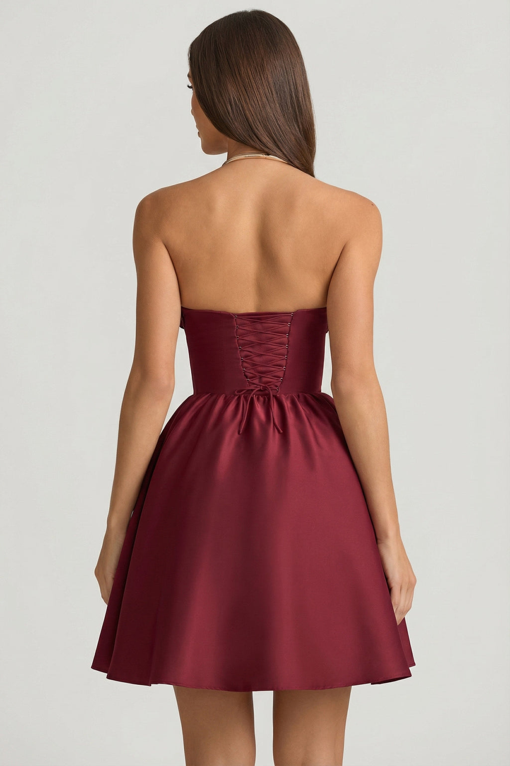 Chic Strapless Corset Midi Dress in Wine Red