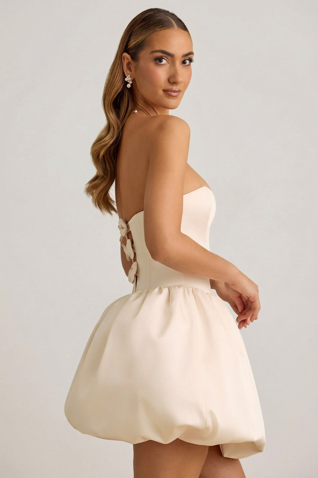 Chic Convertible Bow-Detail Bubble Hem Midaxi Dress in Ivory
