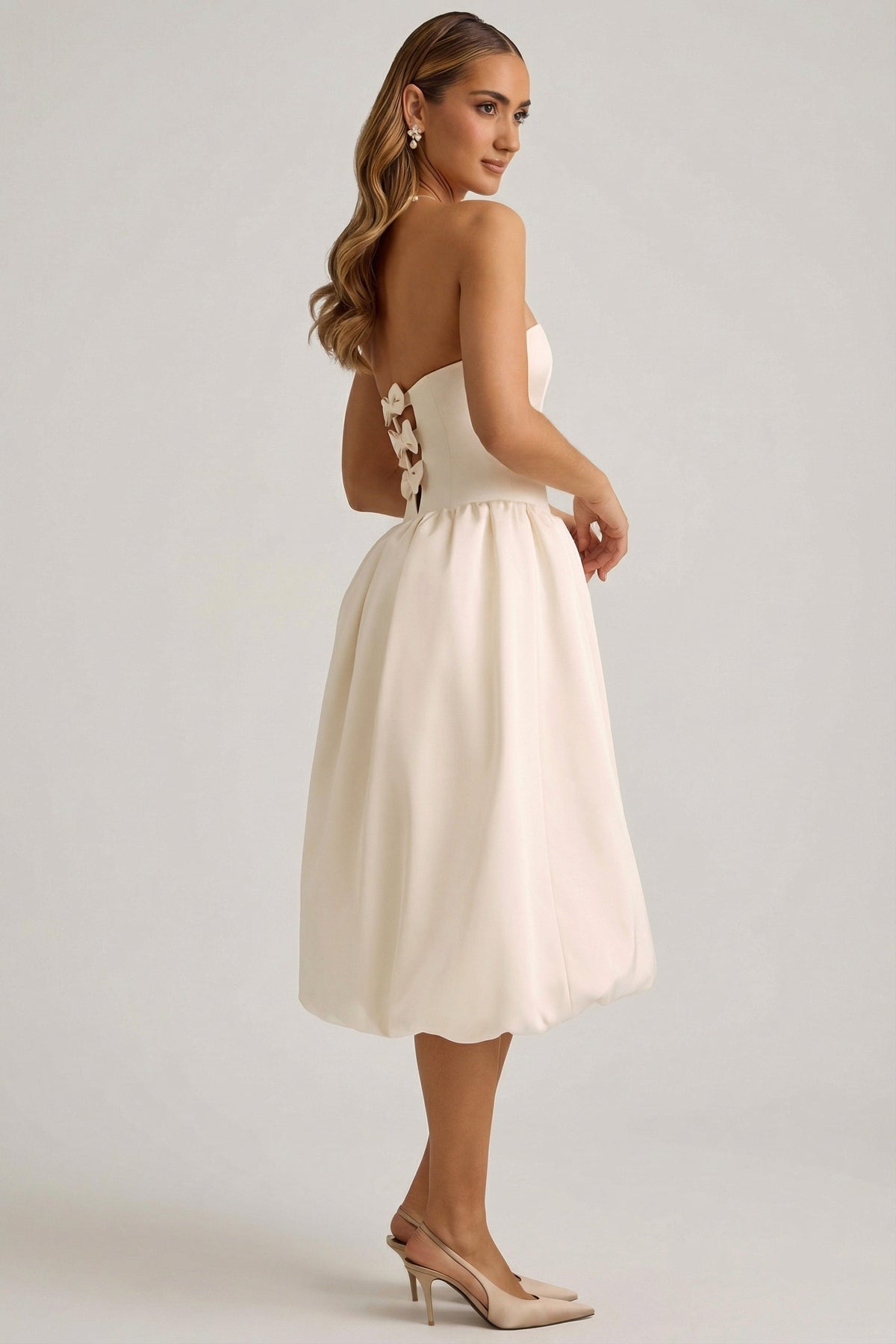 Chic Convertible Bow-Detail Bubble Hem Midaxi Dress in Ivory