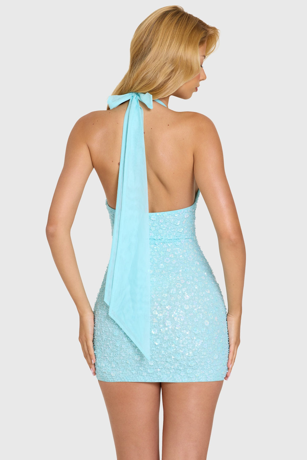 Chic Embellished Mini Dress in Aqua