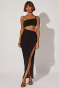 Chic One Shoulder Cut Out Maxi Dress in Black