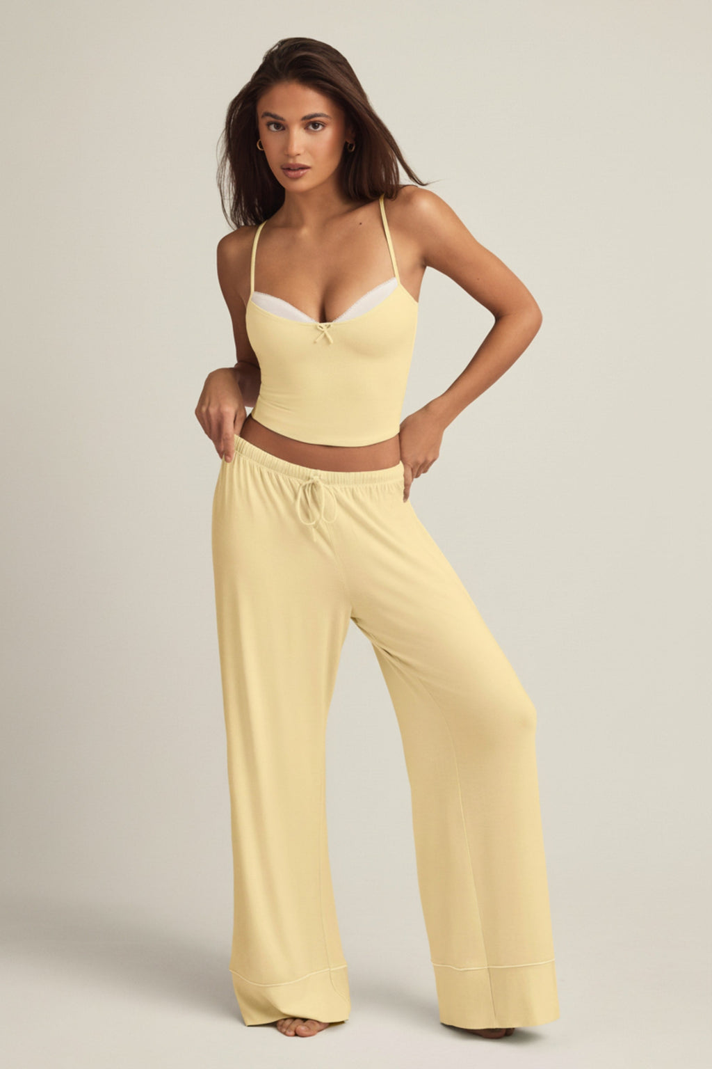 Chic Modal Mid-Rise Pyjama Trousers in Pastel Yellow