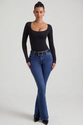 Chic High-Rise Flared Jeans in Indigo Wash