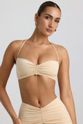 Chic Slinky Jersey Hardware Detail Halterneck Bralette in Buttercream