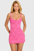 Chic Sequin Lace Tie-Back Mini Dress in Raspberry