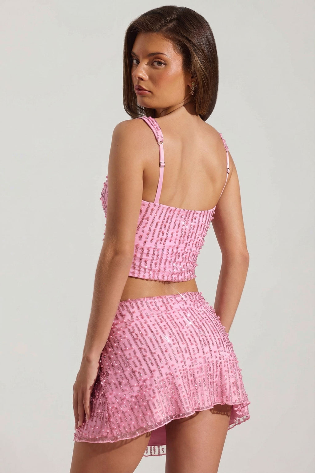 Chic Embellished Square-Neck Crop Top in Posy