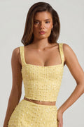 Chic Embellished Square-Neck Crop Top in Limoncello