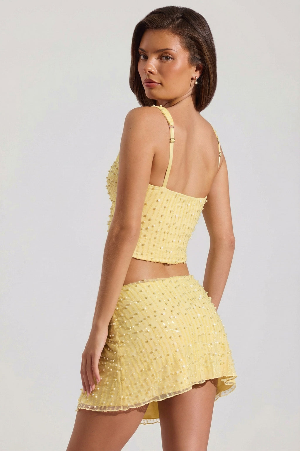 Chic Embellished Square-Neck Crop Top in Limoncello