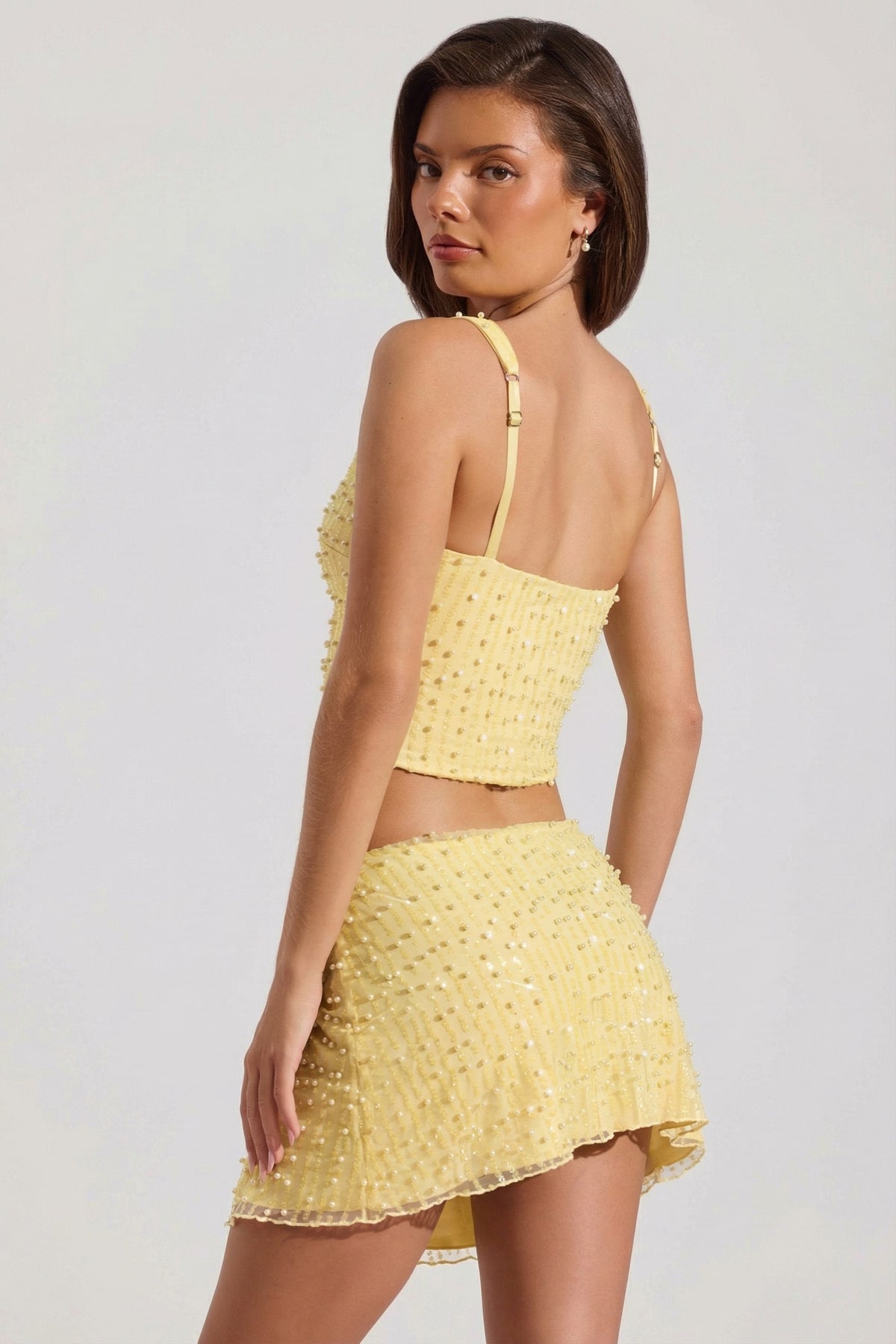 Chic Embellished Square-Neck Crop Top in Limoncello