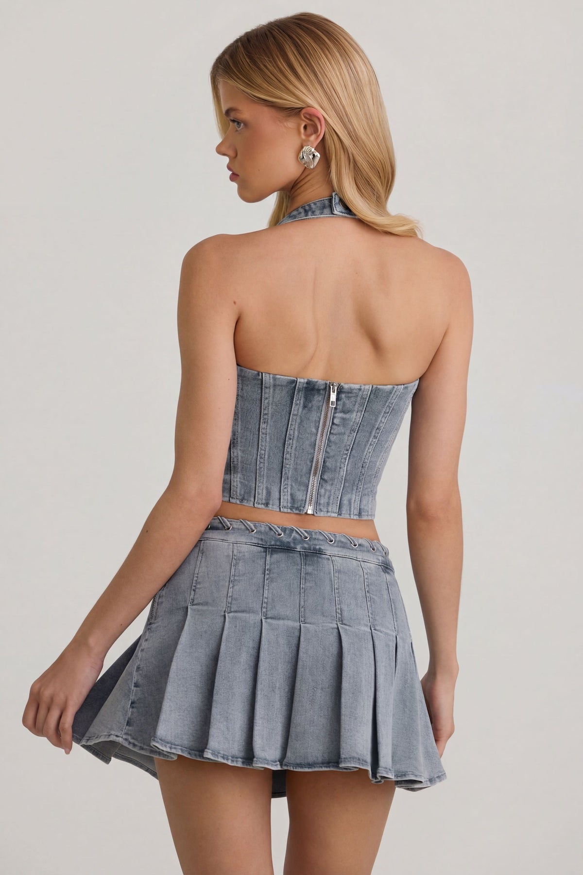 Chic Halterneck Corset Top in Light Blue