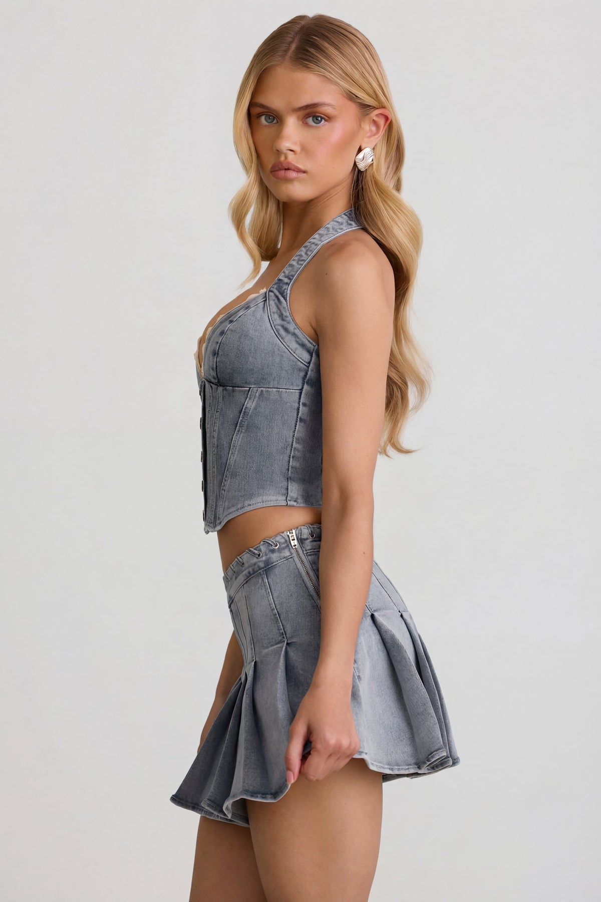 Chic Halterneck Corset Top in Light Blue