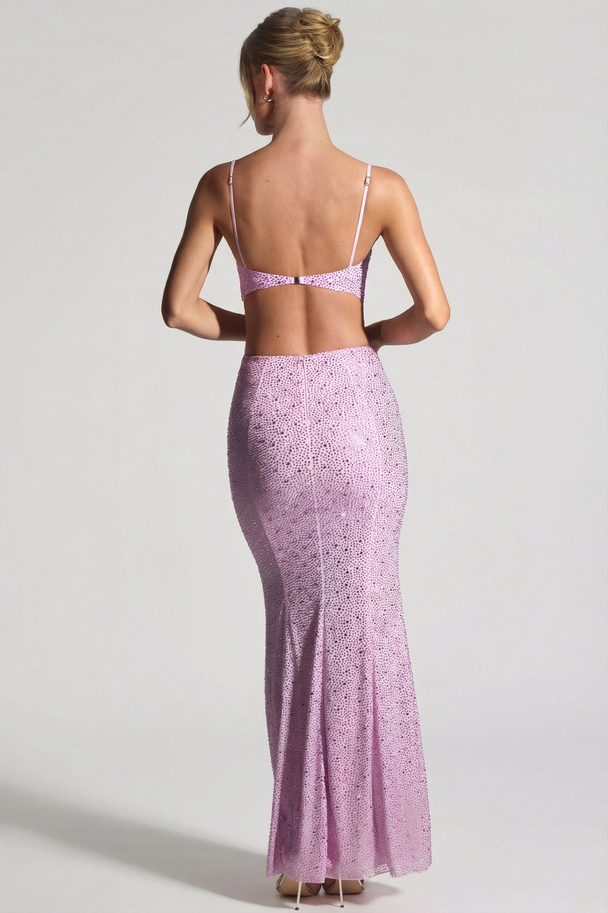 Chic Embellished Cut-Out Fishtail Maxi Dress in Peony Pink