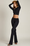 Chic Asymmetric Draped Mid-Rise Flared Trousers in Black
