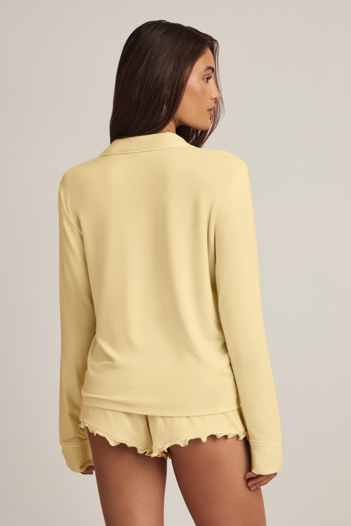 Chic Modal Ruffle-Trim Pyjama Shorts in Pastel Yellow
