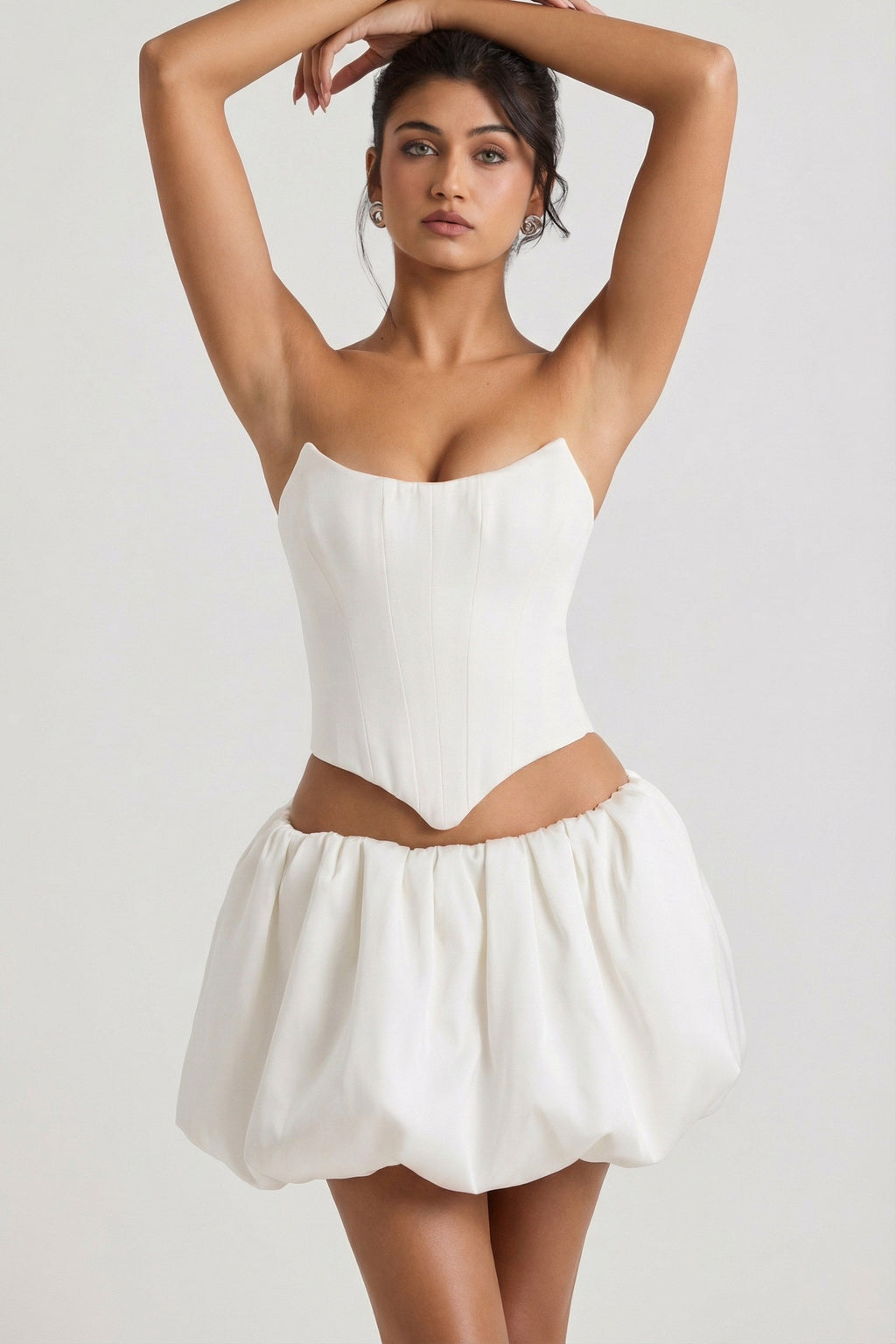 Chic Bubble Hem Micro Mini Skirt in White