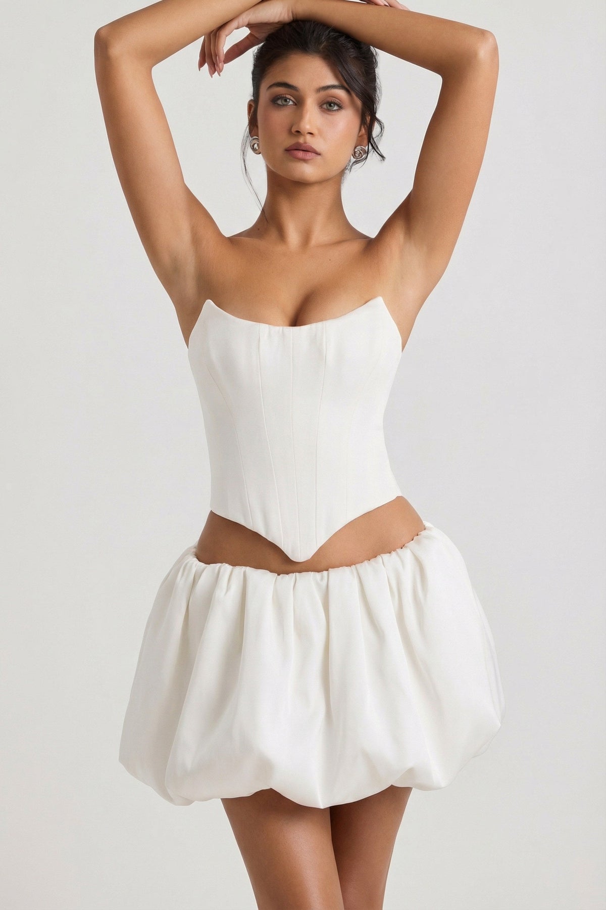 Chic Bubble Hem Micro Mini Skirt in White