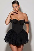 Chic Off-Shoulder Layered Corset Micro Mini Dress in Black