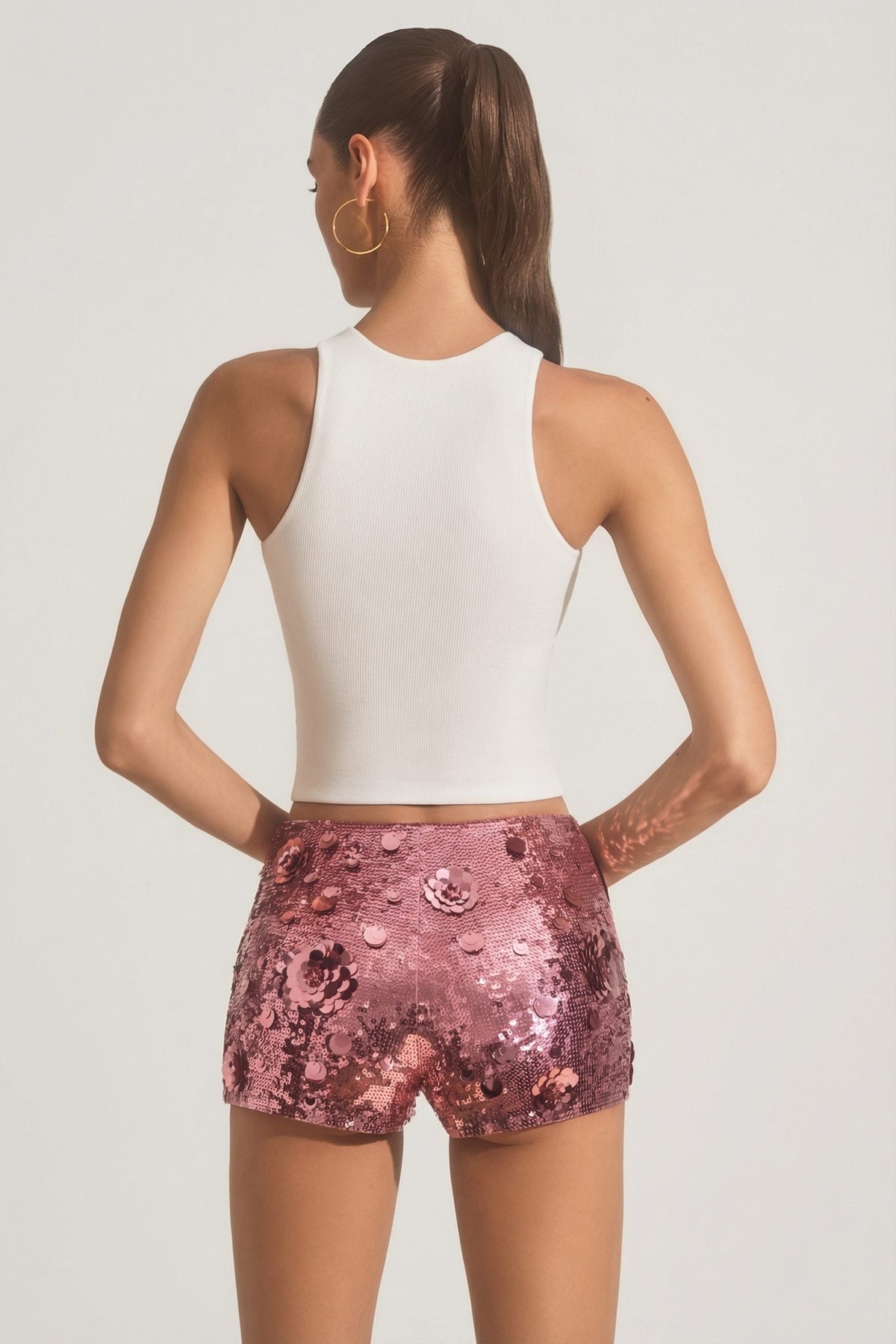 Chic Sequin-Embellished Mini Shorts in Pink