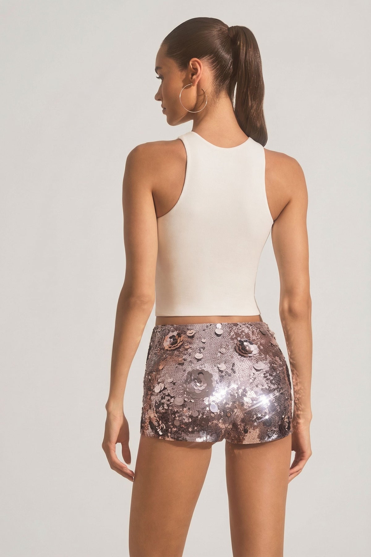 Chic Sequin-Embellished Mini Shorts in Silver