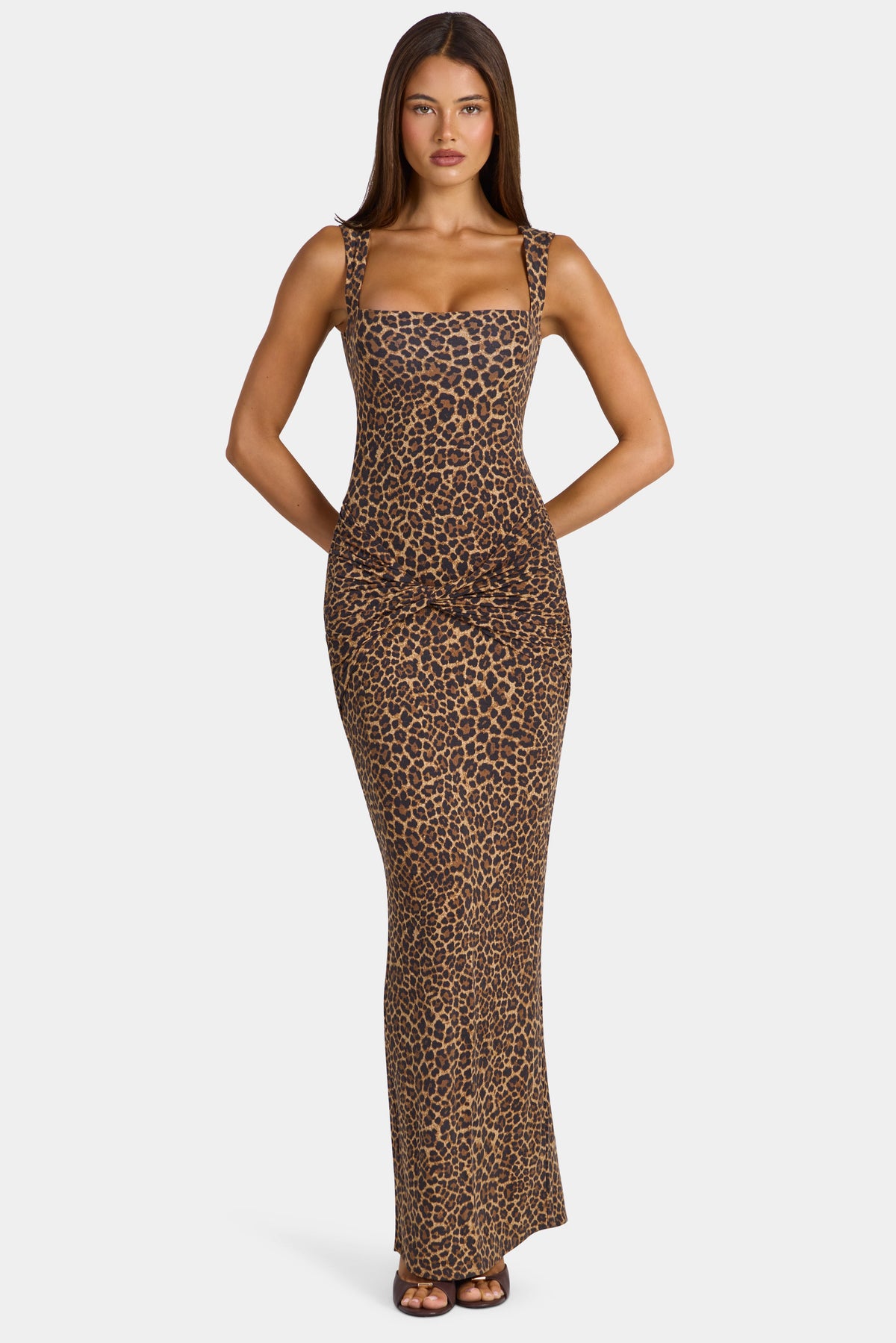 Chic Modal Square-Neck Maxi Dress in Leopard
