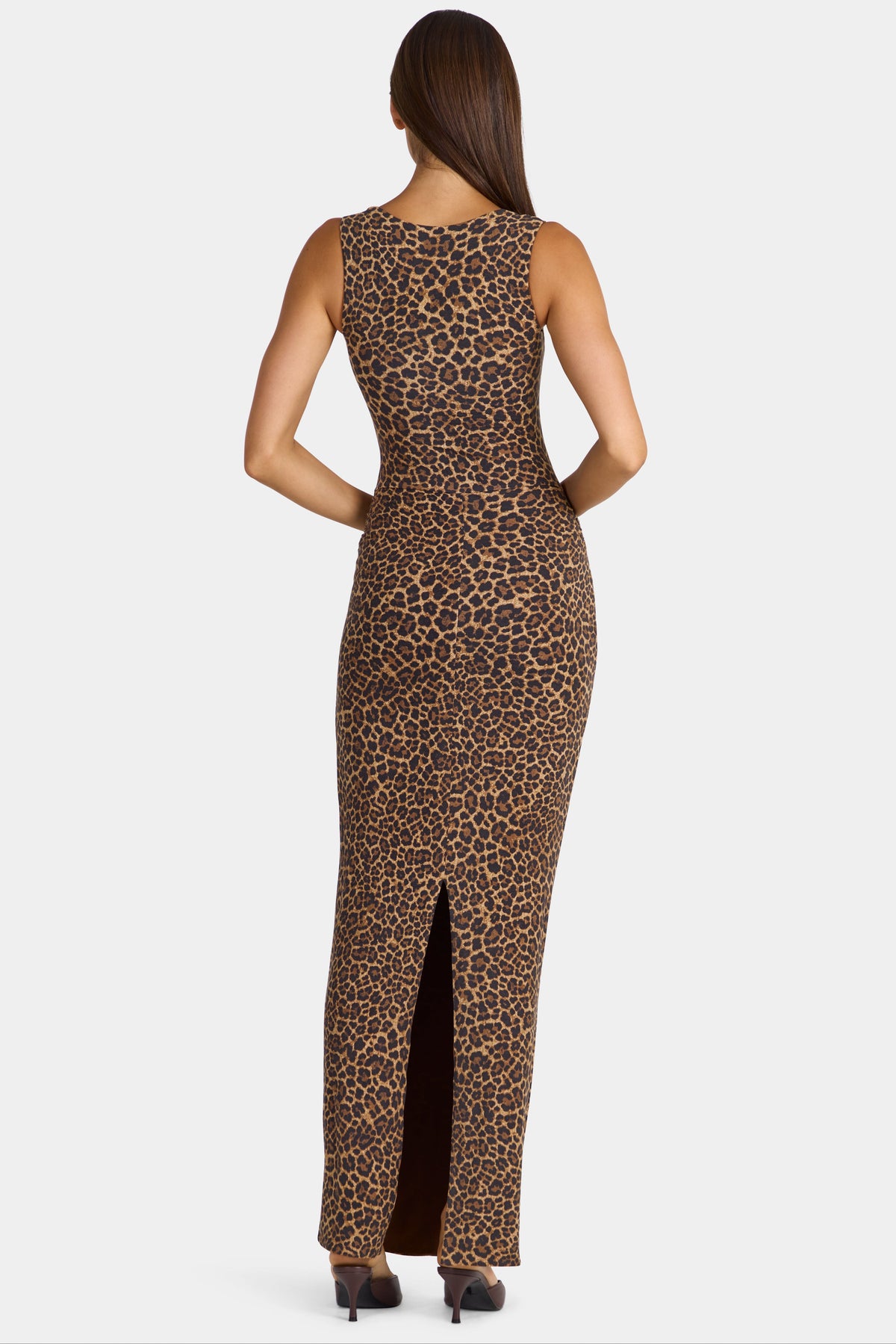 Chic Modal Square-Neck Maxi Dress in Leopard