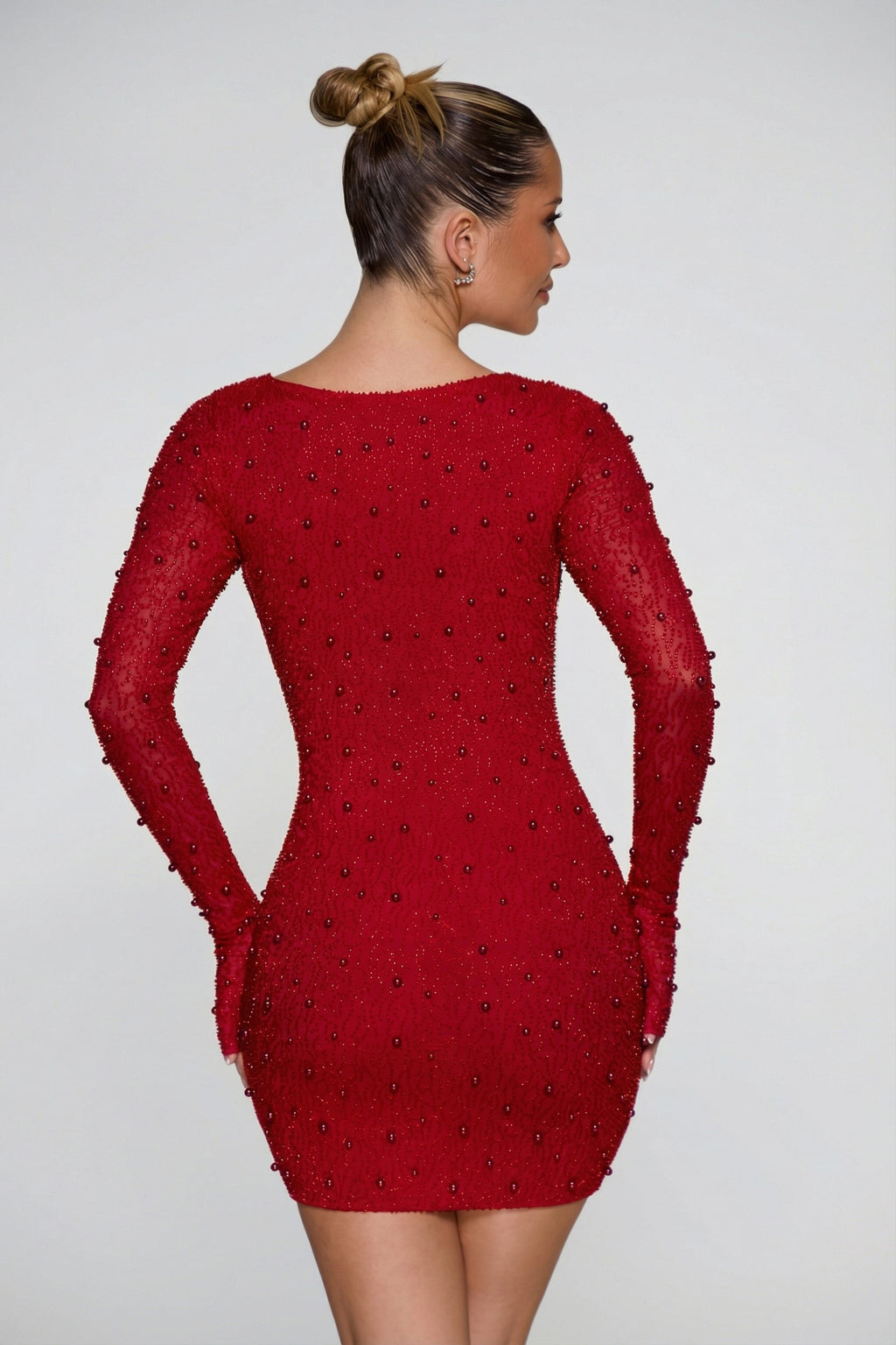 Chic Long Sleeve Deep Plunge Mini Dress in Red