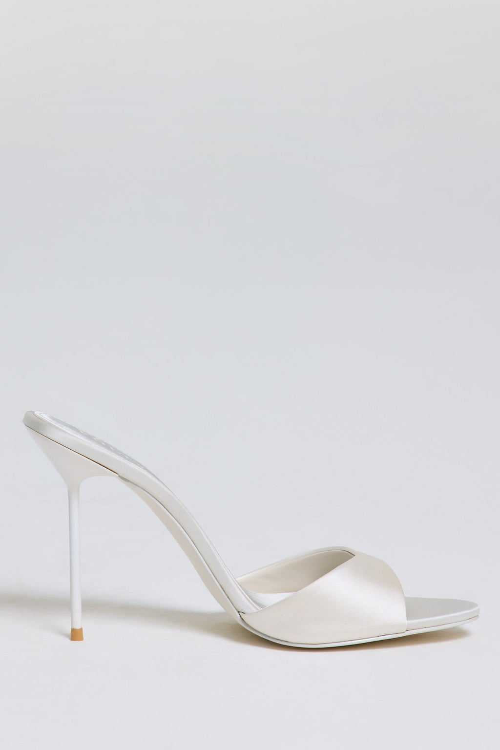 Chic Satin Heeled Mule Sandal in Pearl White
