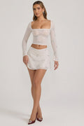 Chic Embellished Mid-Rise A-Line Mini Skirt in Ivory