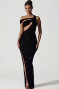 Chic Embellished Asymmetric Cut-Out Gown in Black