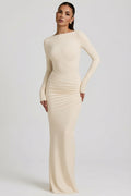 Chic Modal Ruched Backless Maxi Dress in Ivory