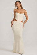 Chic Embellished Cut-Out Draped Corset Gown in White