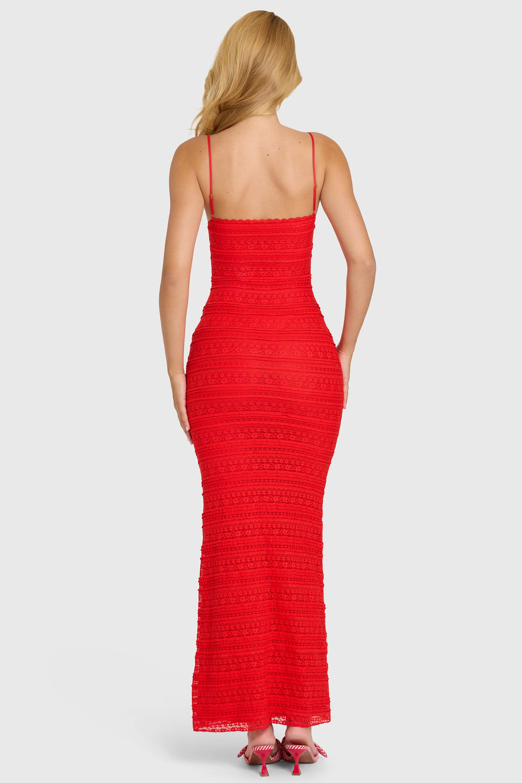 Chic Lace Maxi Dress in Cherry