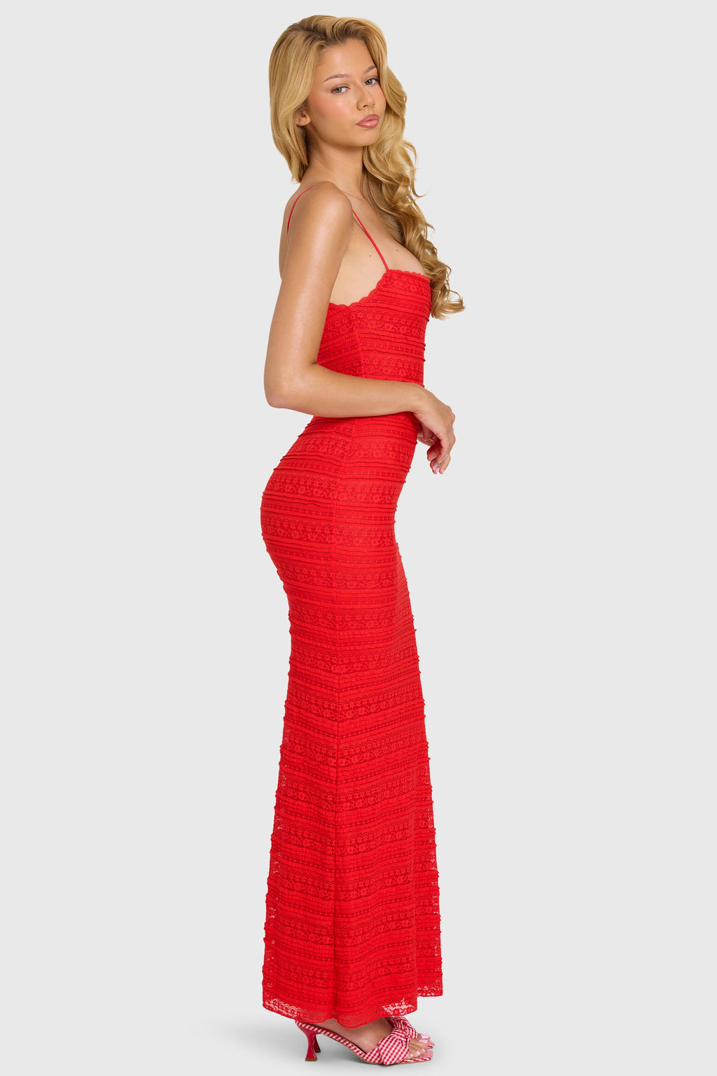 Chic Lace Maxi Dress in Cherry