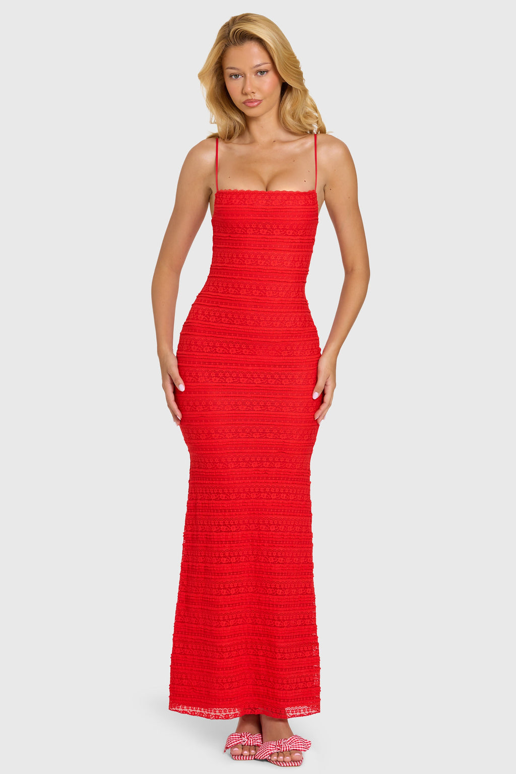 Chic Lace Maxi Dress in Cherry