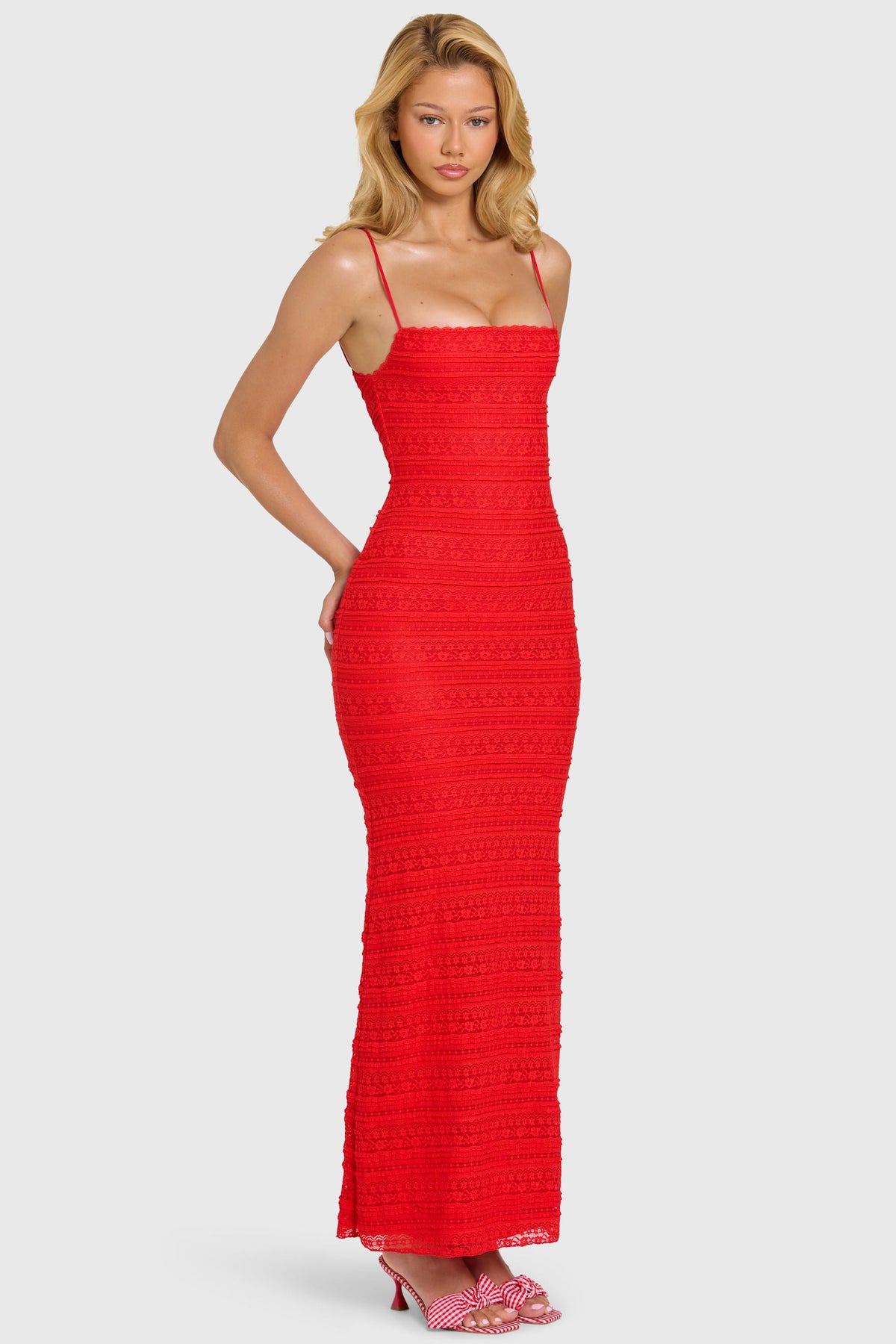 Chic Lace Maxi Dress in Cherry