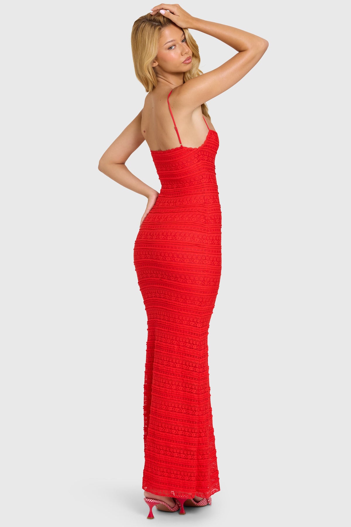 Chic Lace Maxi Dress in Cherry