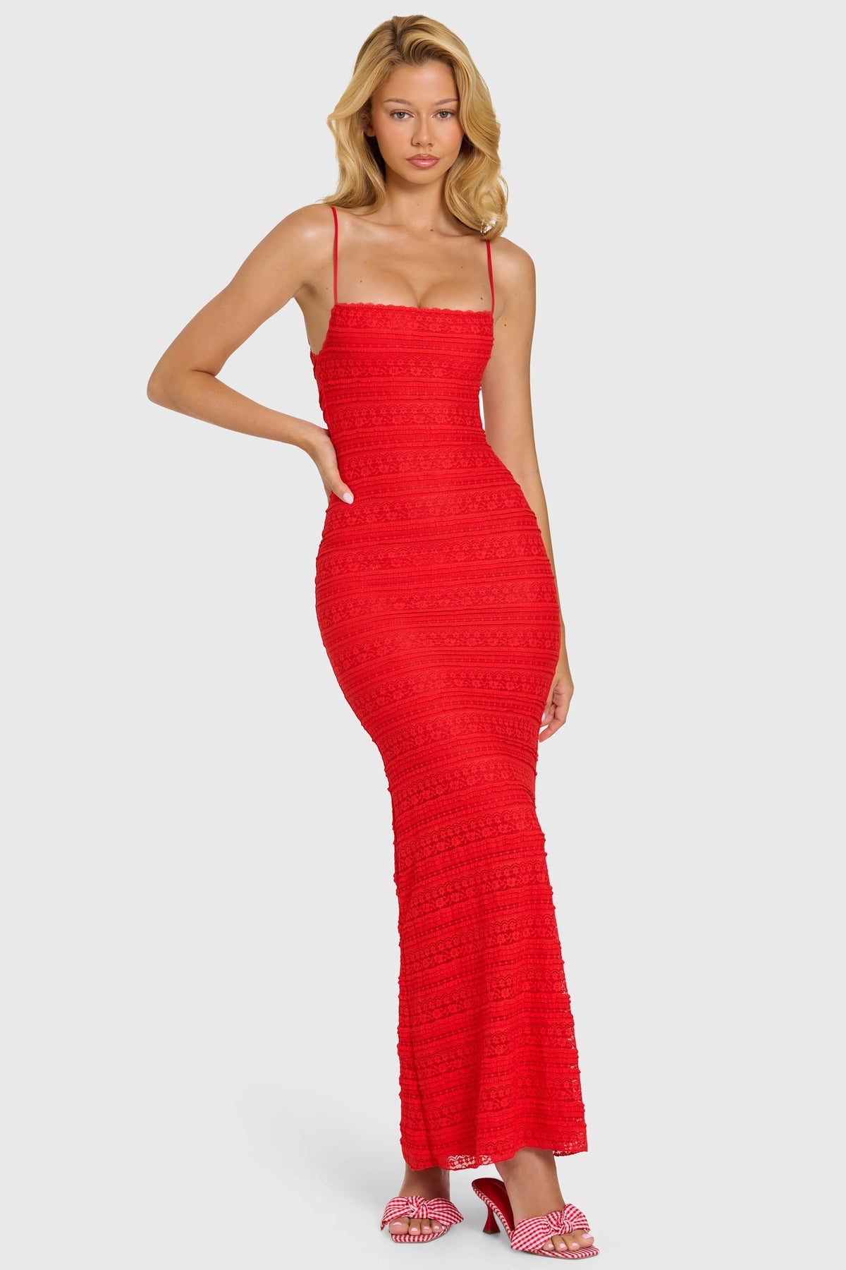 Chic Lace Maxi Dress in Cherry