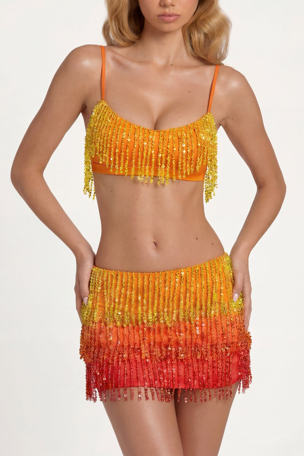 Chic Fringed Bralette in Orange Ombre