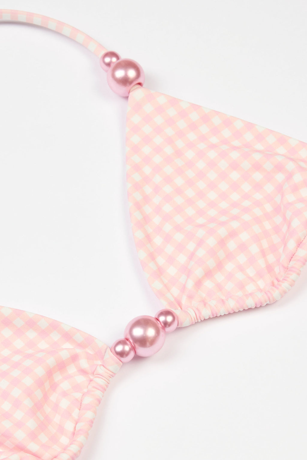 Chic Triangle Bikini Top in Pink Gingham Print